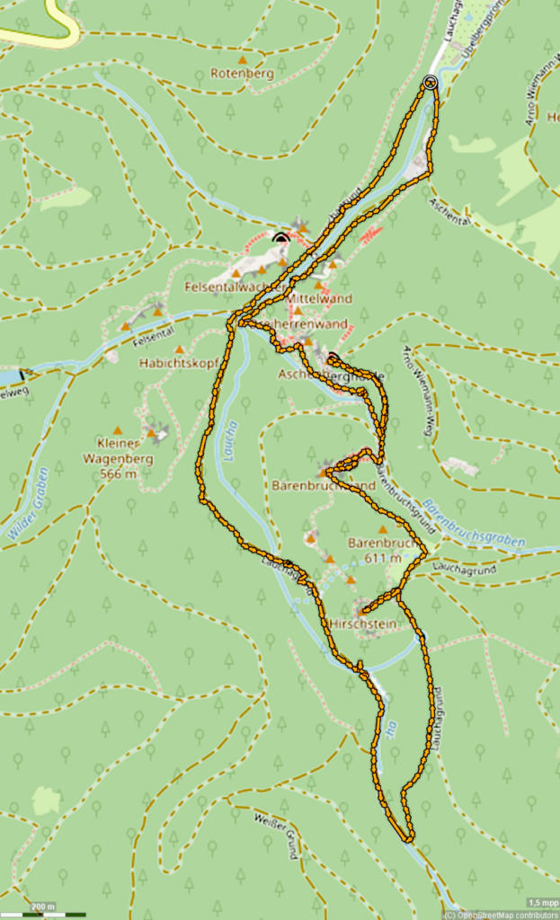 Unsere Tour durch den Lauchagrund und über die östlichen Felsen.